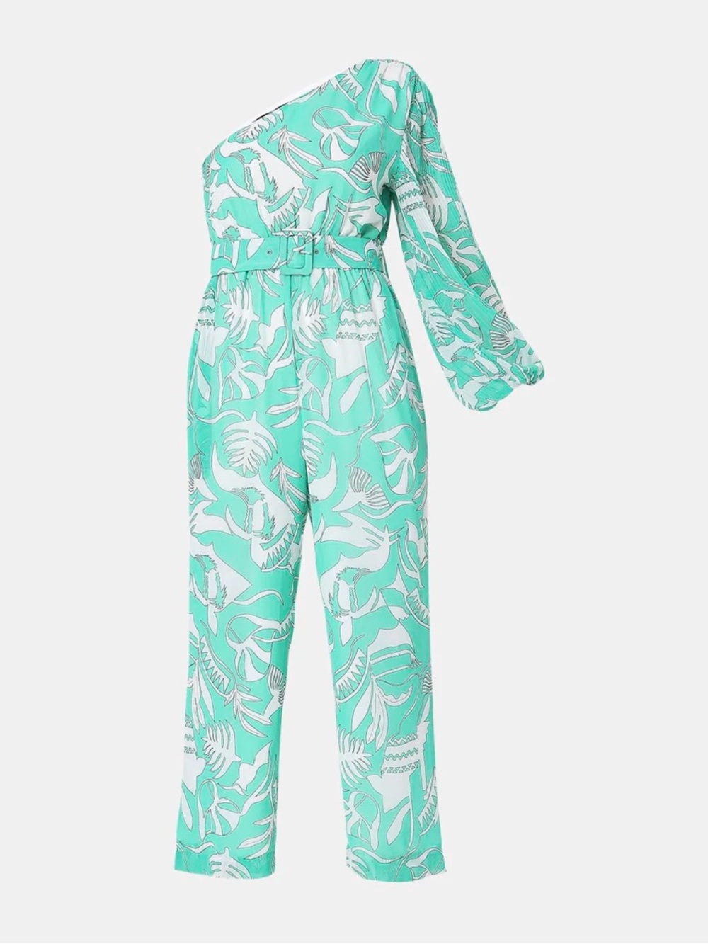 Vero Moda Mint & White One-Shoulder Floral Jumpsuit